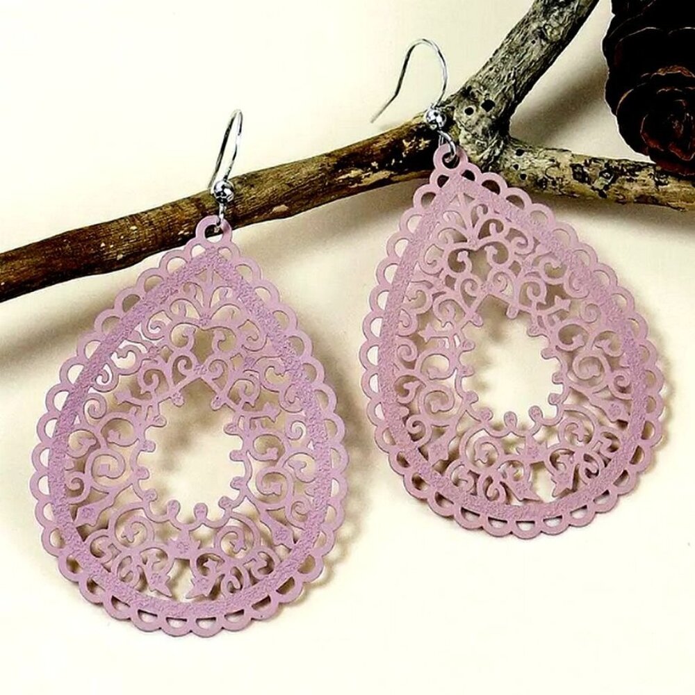 Ophelia Filigree Teardrop Water Drop Dangle Earrings Dusty Pink Gift Packaged